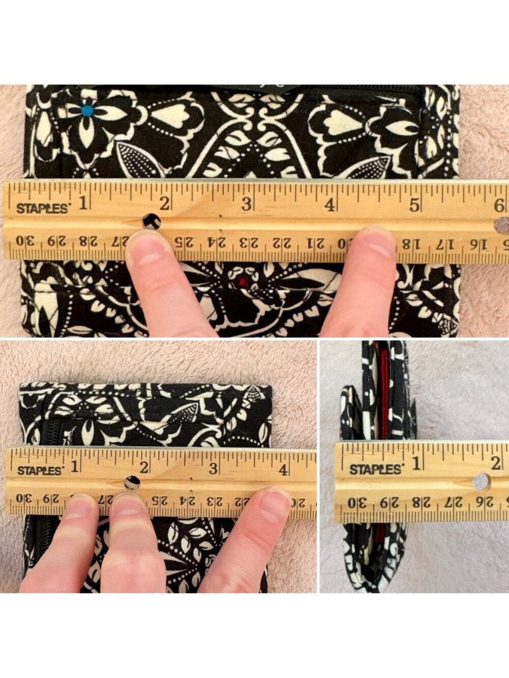 Vera Bradley Barcelona Euro Stripe Black White Floral Snap Small Trifold Wallet - Picture 8 of 8